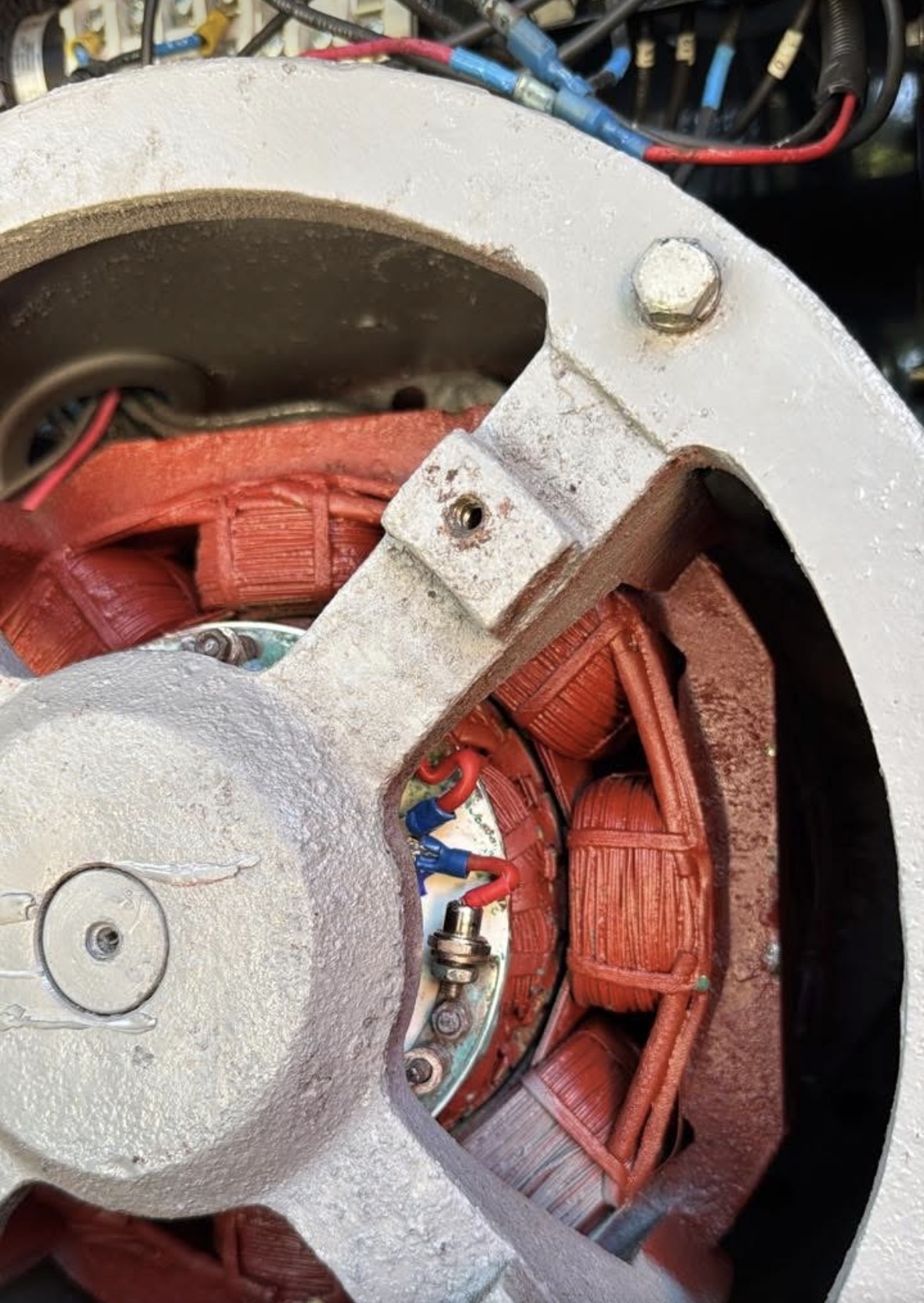 Alternator windings and rectifier diode assembly during repair
